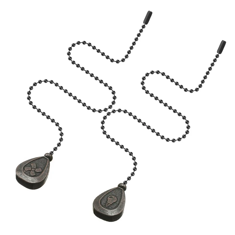 Bronze teto Fan Pull Cadeia Set, Extensão Pingente Decorativo, bola frisada, 2pcs