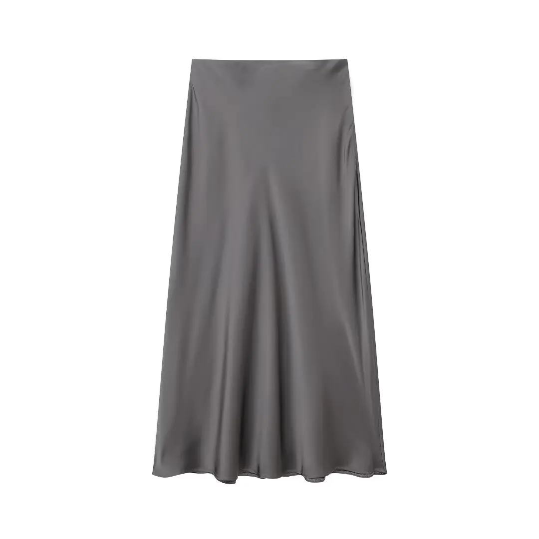 Tangada 2024 Women Satin Skirt Zipper High Waist Female Long Skirt BE0167