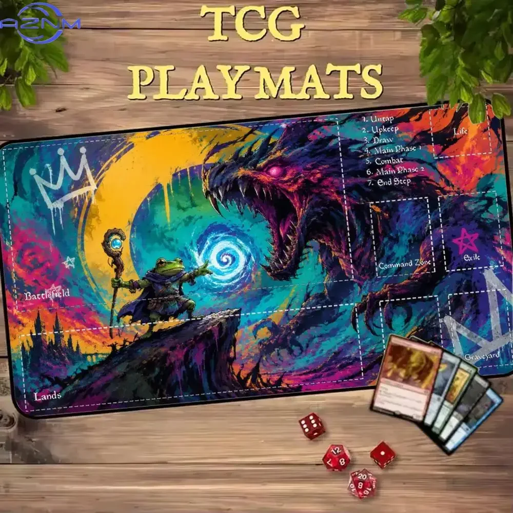 Fantasy Cosmic Vortex Mage Frog Sorcerer Shadow Beast TCG Playmat  Duel Mat Non-Slip Durable Stitched Edge Table Pad