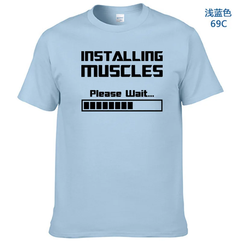 Summer New Tshirts Installing Muscles Please Wait Loading Bar Funny Print T Shirt Men Women Cotton Short Sleeve Cool Tees