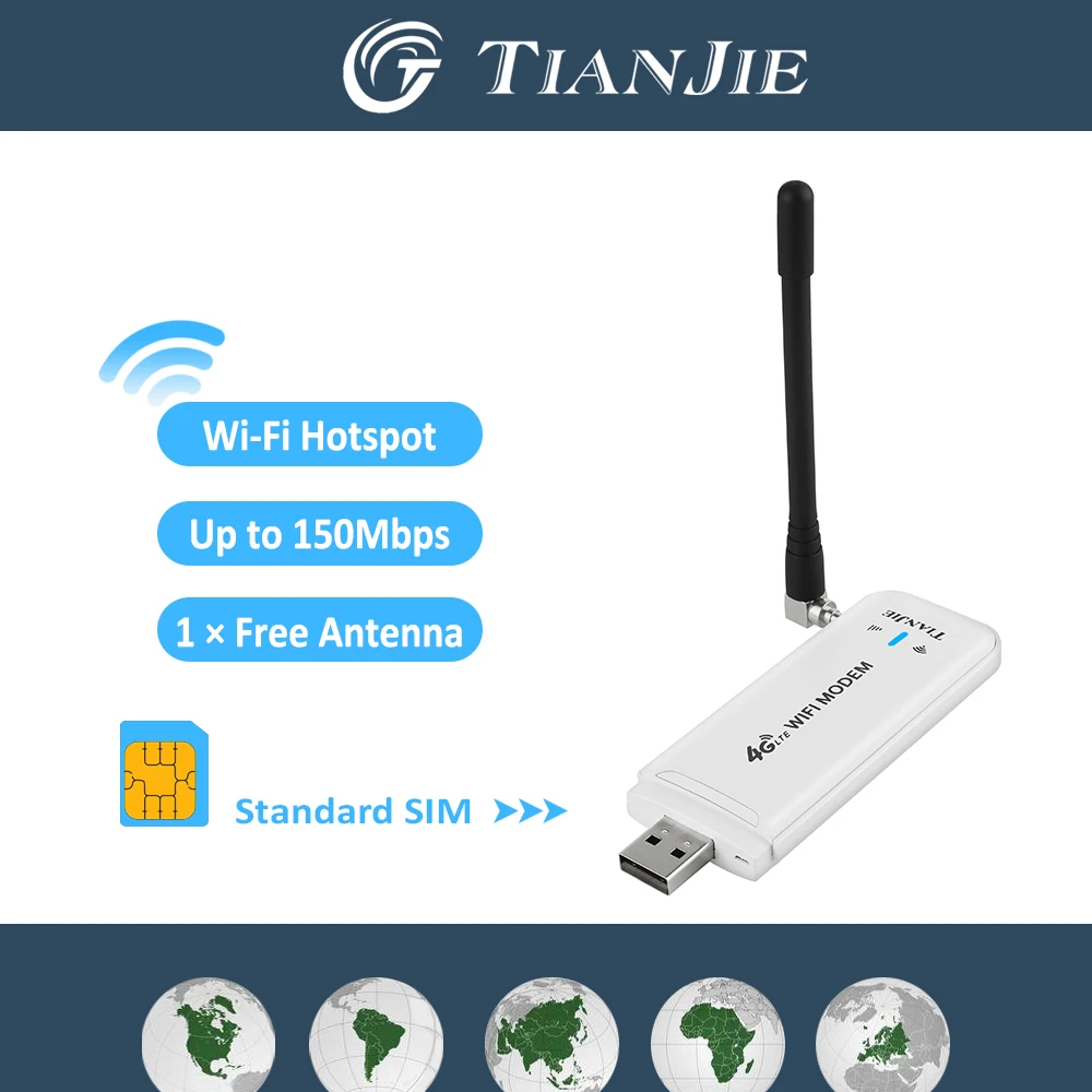 TIANJIE UF901 4G LTE WiFi Router Portable USB Modem with Antennas,150Mbps High-Speed Hotspot,Supports 10 Devices for Home Use