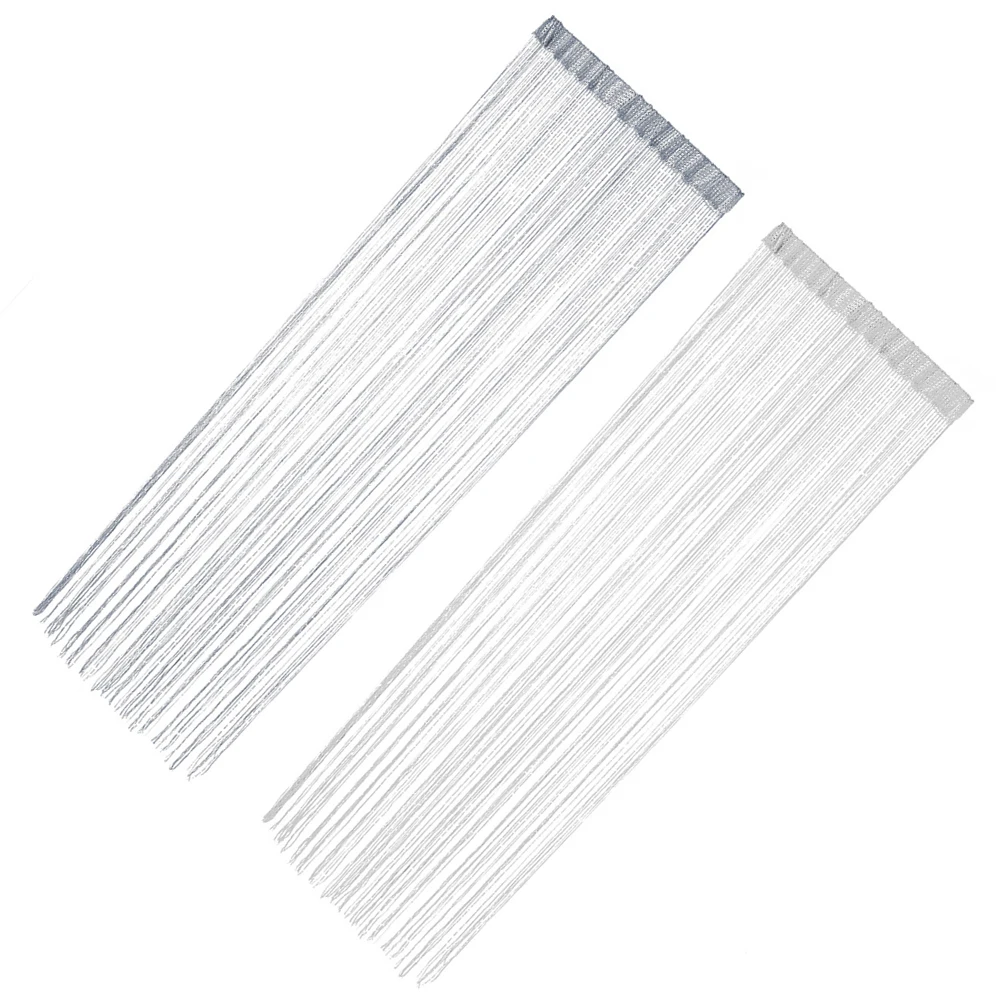 2pcs Silver Thread Curtains White Room Divider Tassel Curtains for Doorway String Panel Decor Home Party Wedding