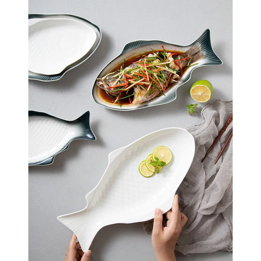 

Ceramic Creative Fish Shaped Plate Dark Inches Serving Dish Snack Storage for Weddings Parties Family Restaurants