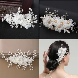 Bridal Crystal Pearl Flower Hair Clip Floral Style Barrette Bride Tiara Hair Jewelry Bridesmaid Wedding Hair Accessories
