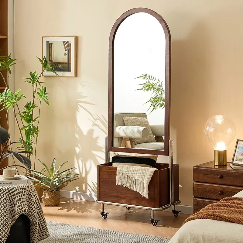 Solid wood hanger household integrated with full-body mirror coat rack B & B hotel bedroom storage dressing rack