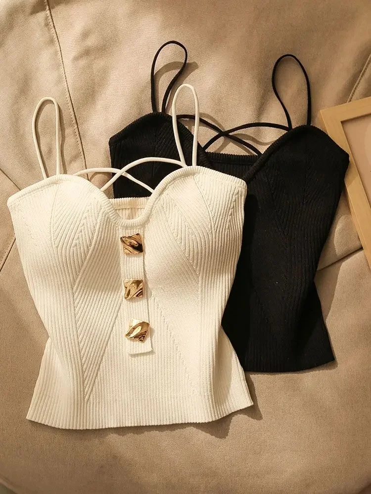 2024 New French Style Cross-knit Suspender Women's Summer Wear Sexy Beauty Camisole Slim High-end Bottom Bandeau Top