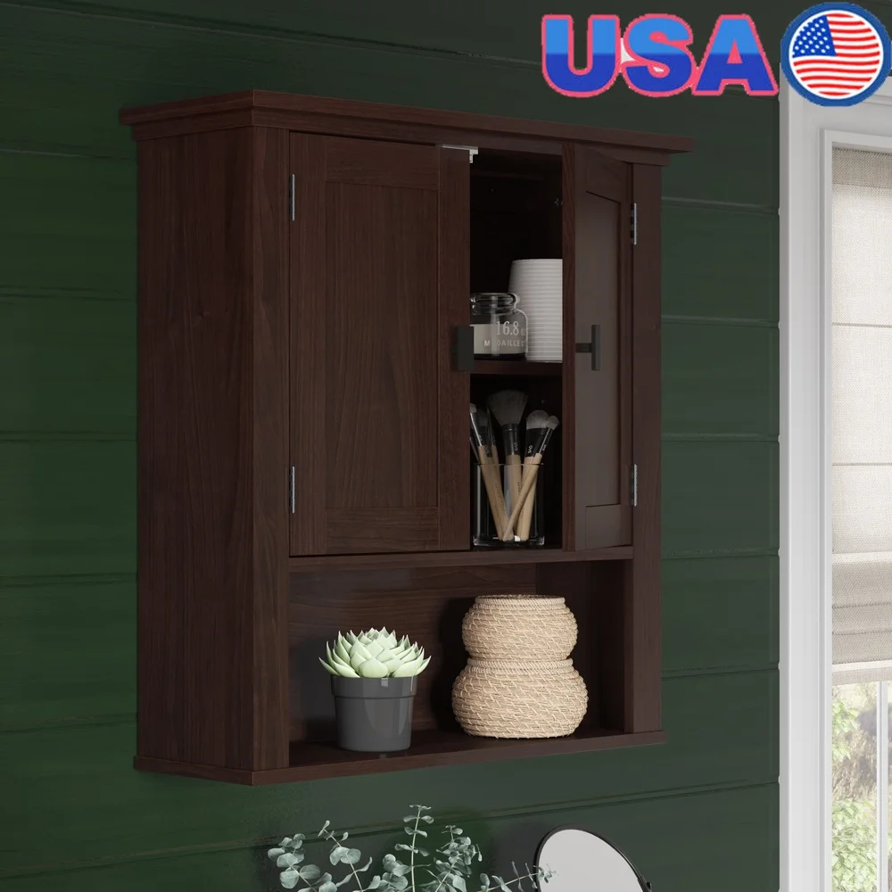 

Elegant Wall Mount Bathroom Cabinet with Adjustable Shelves Storage Toiletries Towel Organization Dark Wood Finish