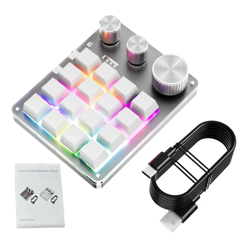 Keyboard 16-Keys 3 Knob Gaming with USB Wired+Bluetooth Mode Volume Controller