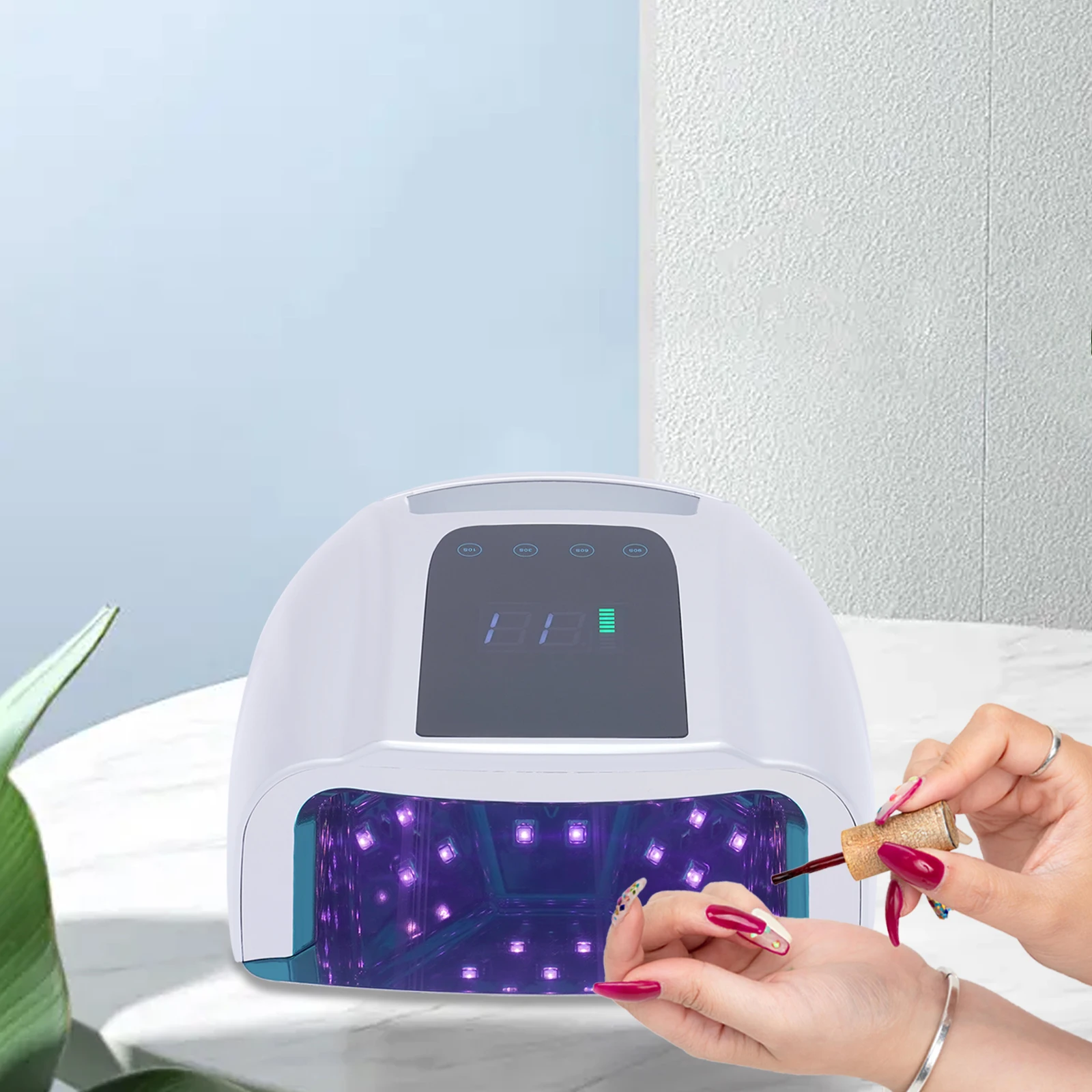 Professional Rechargeable 96W Nail Lamp Portable Cordless with Removable Stainless Steel Bottom 4 Timer Setting Nail Dryer