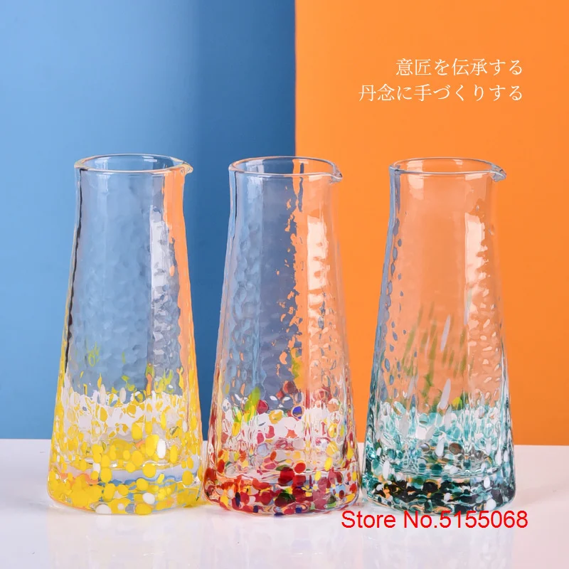 Japanese Color Crystal Sake Pot Shot Glass Set Hammer Pattern Liquor Wine Divider Colour Point Spirit Decanter Vodka Cups Teacup
