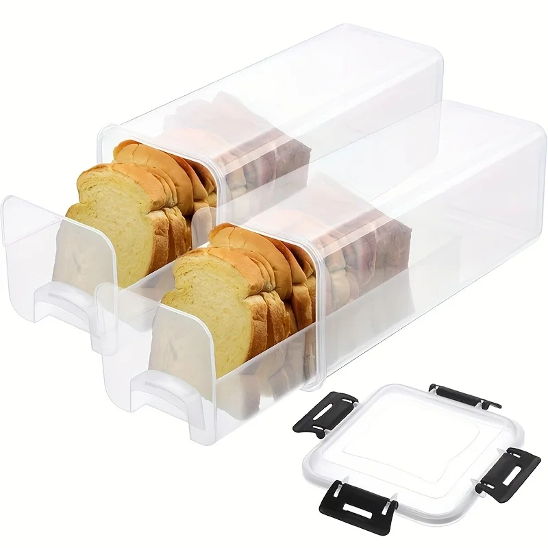 

1pc Airtight Bread Box with Lid – Clear Plastic Food Storage Container with Inner Compartments Reusable Keeper for Freshness