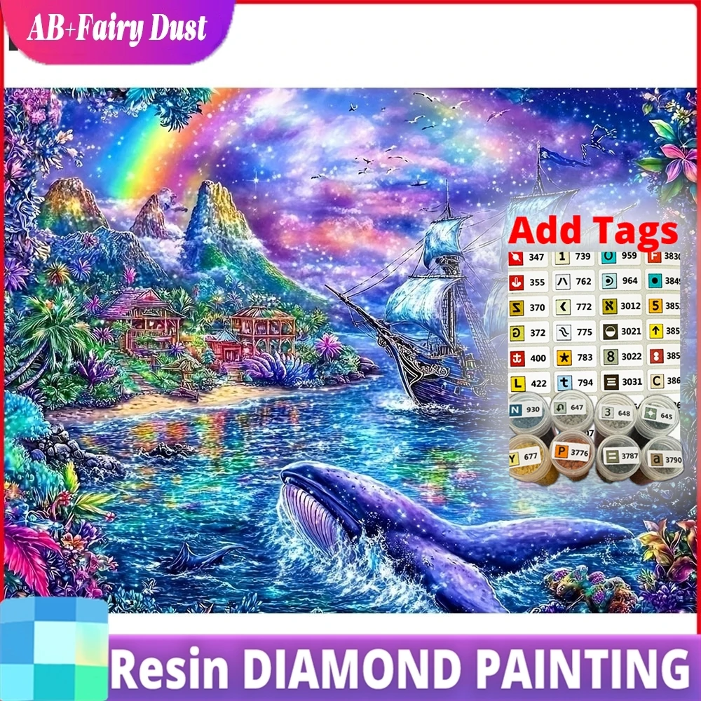 Resin AB Fairy Dust New Arrivals Diamond Painting Rainbow Sailboat Whale Diamond Mosaic Landscape Complete Kit Craft kit