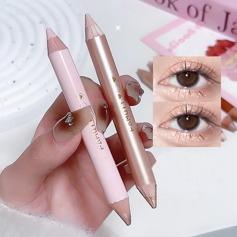 Silkworm Highlighter Pencil,Double-ended Silkworm highlighter Pen,Diamond glitter Eyeliner,Shimmer Eyeshadow contour Makeup