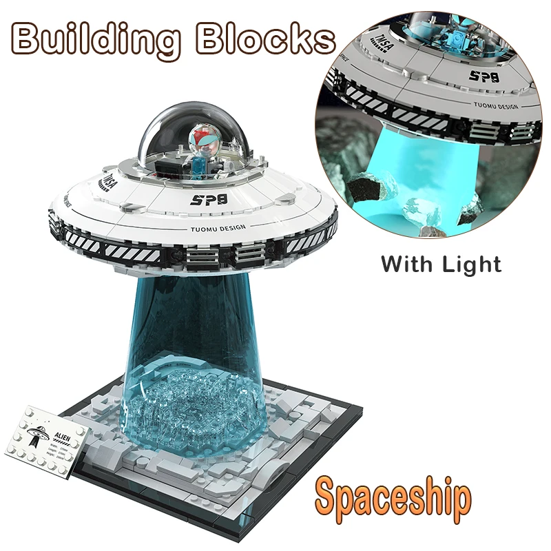 

НЛО Чужой модель космического корабля, строительные блоки со светом, сборка своими руками, кирпичи, игрушки, космический корабль, детское образование, праздничные подарки T3012