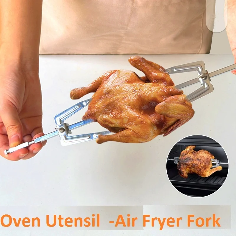 Oven Accessories Rotisserie Utensil Steel Roast Chicken Skewer Cook BBQ Grilled Chicken Fork Rack Shelf  Air Fryer Kitchen Tool