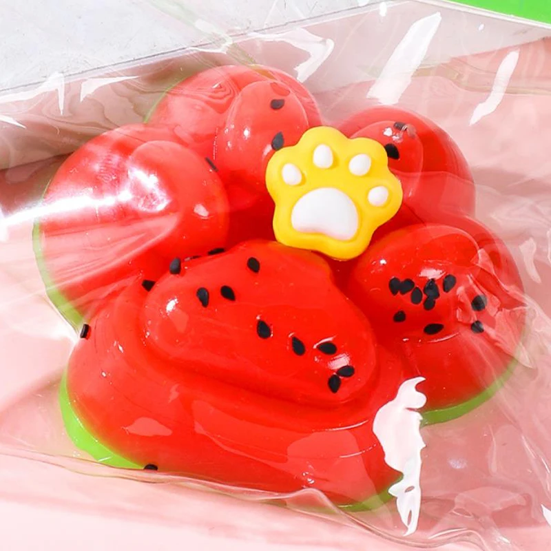 ﻿Watermelon Squishy Kitty Paw Stress Relief Decompression Toy Pinching Squeeze Cat Paw Slow Rebound Fidget Toy Gift