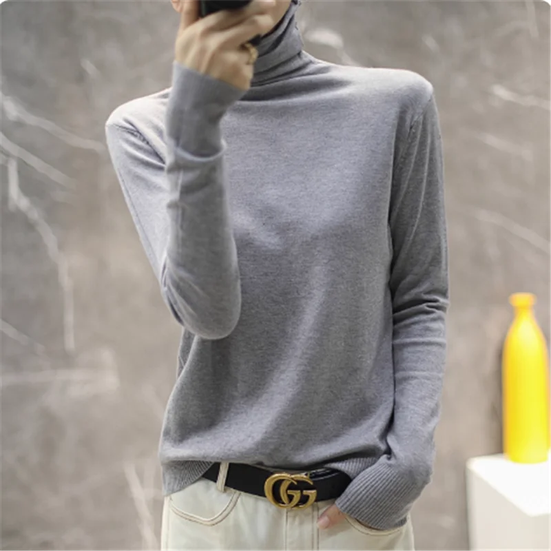 Camisola de malha feminina pullovers nova manga longa gola alta preto camisola de malha pulôver feminino topos suéteres sueters de mujer q778