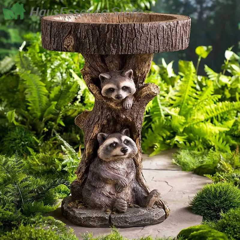 ※Resin Raccoon Birdbath Polyresin Antique Yard Bird Bath Yard Bird Bath House Yard Yard Animal Sculptures Ornaments