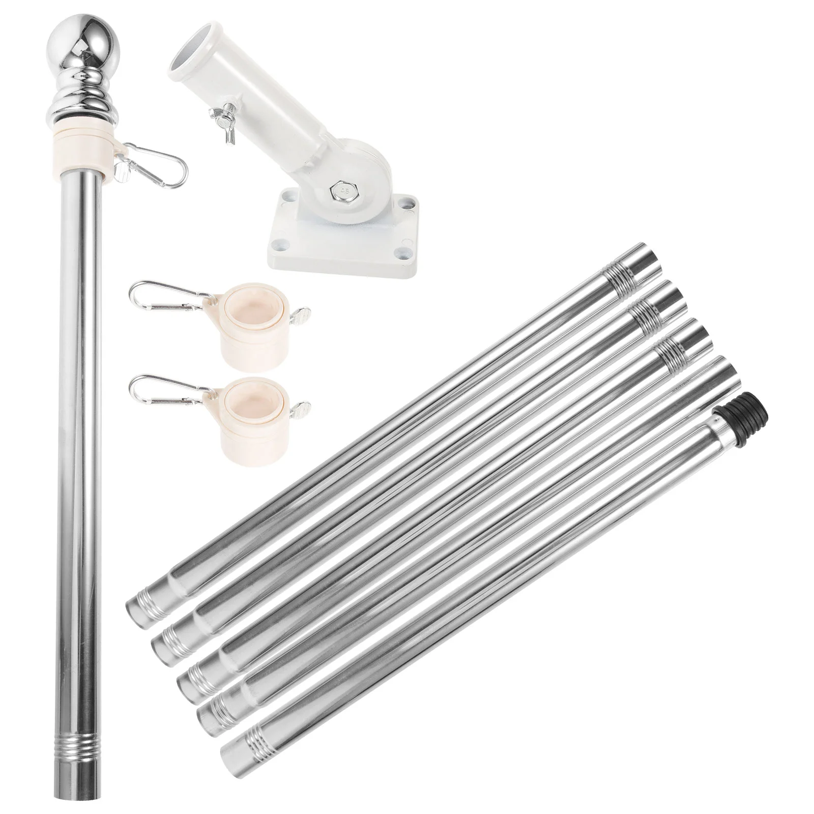 Aluminum Flagpole Holder 180 Degree Adjustable Wall Mount Kit 5ft Pole White Base Prevents Twisting Easy Assembly Outdoor Space