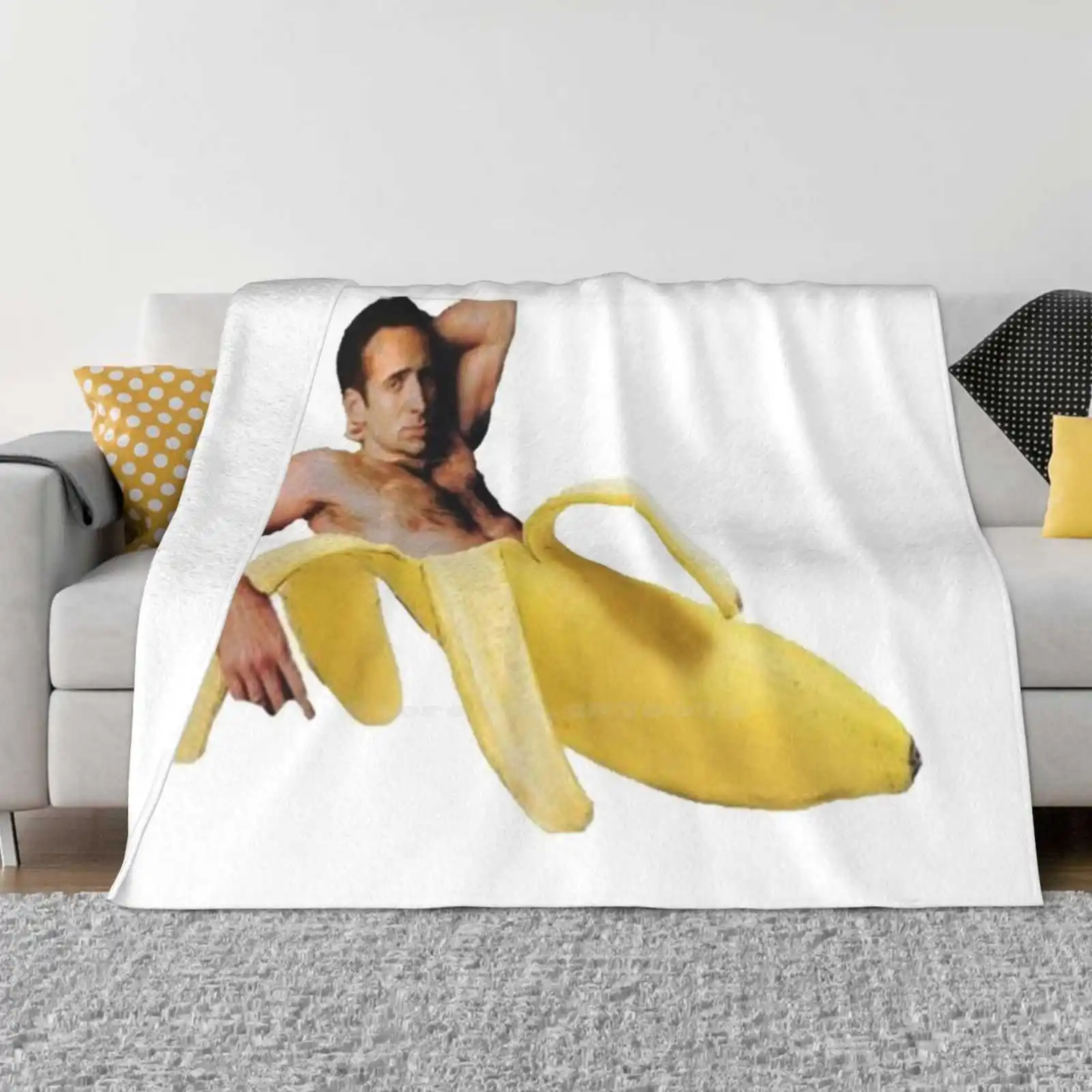 Nicholas Cage Sexy Banana Pose New Selling Custom Print Flannel Soft Blanket National Treasure Handsome Man Cute Sexy Smile