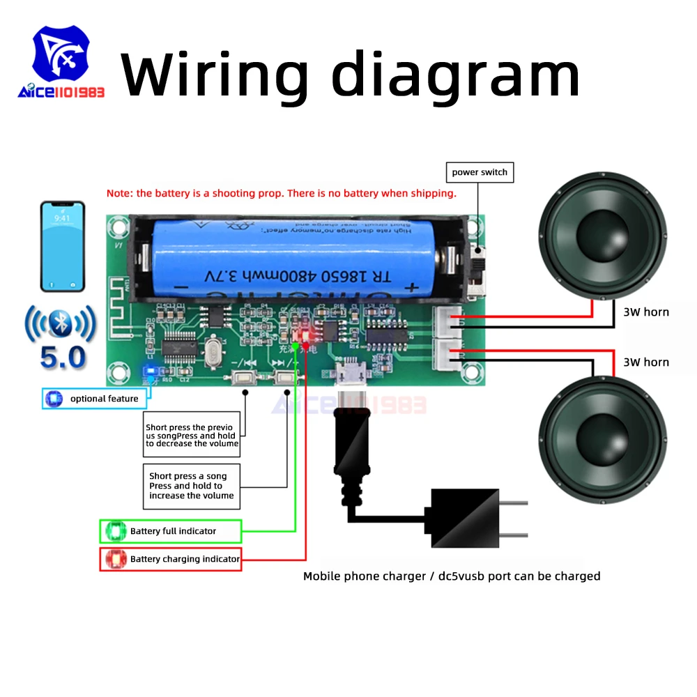 2 Channel XH-A153 Lithium Battery Bluetooth 5.0 Dual-channel Stereo Low Power Amplifier Board 3W+3W DC 5V PAM8403 For Speaker