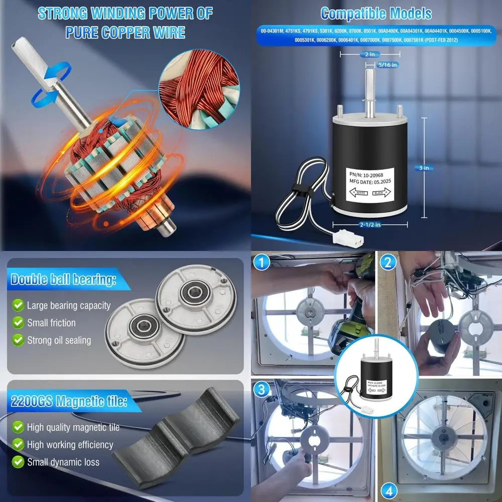 

10-20968 RV Roof Vent Fan Motor Replacement – 12V D-Shaft Exhaust Motor for RV Vent Fans – Quiet Operation, High Airflow, Energy