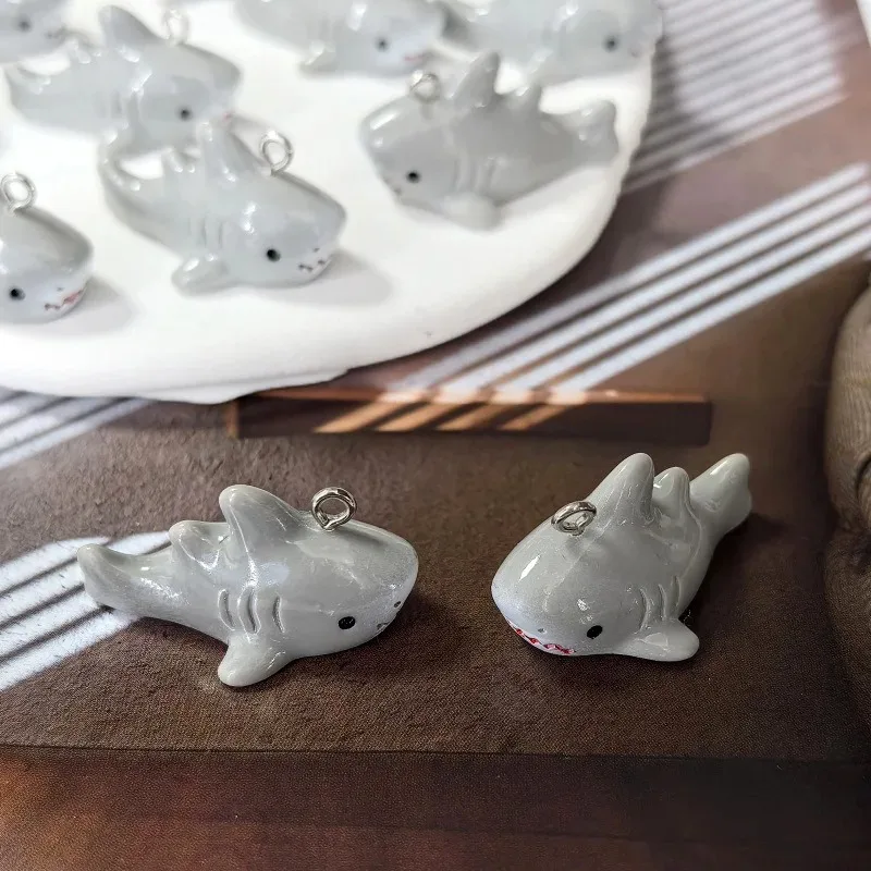 10Pcs Cute Grey Shark Resin Charms Simulation Marine Animal Pendants DIY Earrings Keychain Jewelry Accessories