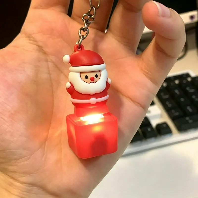 1/2Pcs Luminous Voice Santa Claus Keyboard Keychain Cartoon Sound Light Christmas Santa Backpack Pendants Stress Relief Keyrings