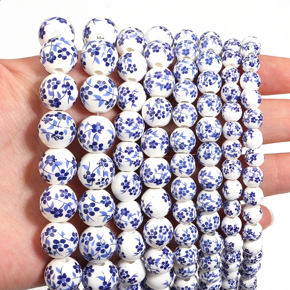 

1 Strand 6/8/10/12mm Vintage Blue And White Orchid Round Ceramic Beads For Jewelry Making DIY Bracelet Necklace Beaded Accessory
