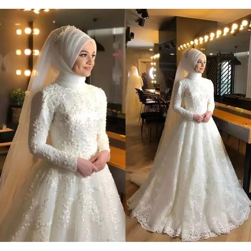 

Muslim Wedding Dress Middle East New Bridal Long Sleeve White Dignified Elegant Foreign Trade