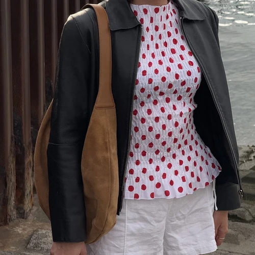 Imagen 2 del producto Camisetas sin mangas con estampado de lunares para mujer y2k, camisetas sin mangas con dobladillo fruncido y volantes, camisetas ajustadas con cuello barco, ropa de calle