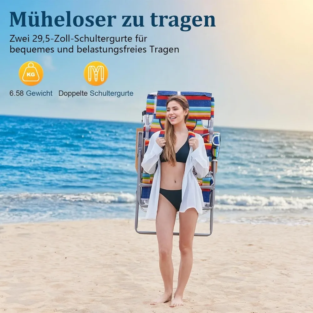 كرسي شاطئ 4 في 1 مع مظلة وكرسي تسمير البشرة وفتحات للوجه والذراع ووسادة قطنية ومساند للذراع للاسترخاء النهائي