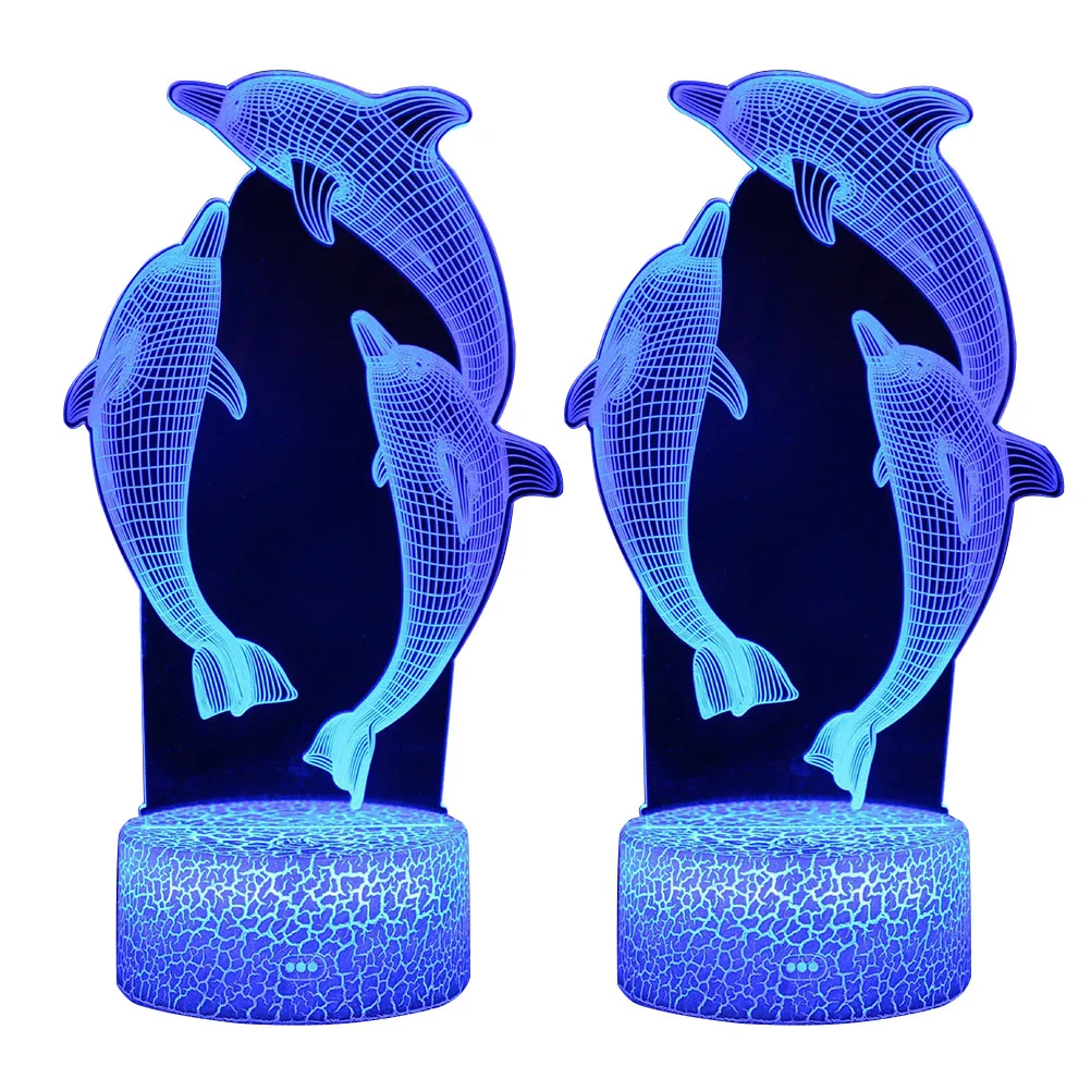

3D Colorful Dolphin Night Light Touch Led Bedside Changing White Crack Base Decorative Gift For Bedroom Living Room