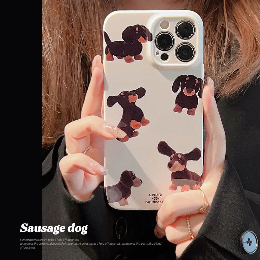 Ins Style Cute Sausage Dog Phone Case for IPhone16 15 14 13 12 11 Pro XS Max 8 7 Plus XR Shockproof Phone Hard Cover