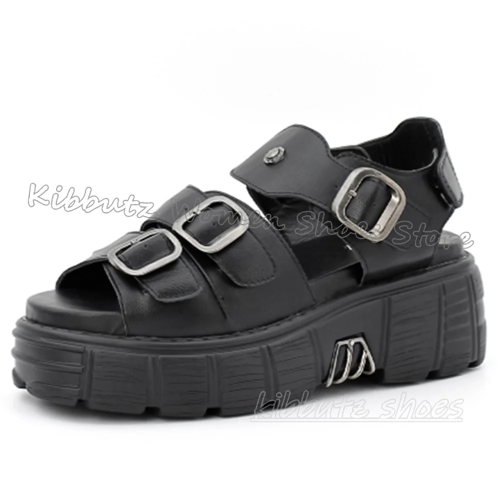 Punk Thick Bottom Sandals Platform Rock Gothic Dark Style Y2k Round Toe Belt Buckle Ankle Strap Fashion Concise Shoes Newest