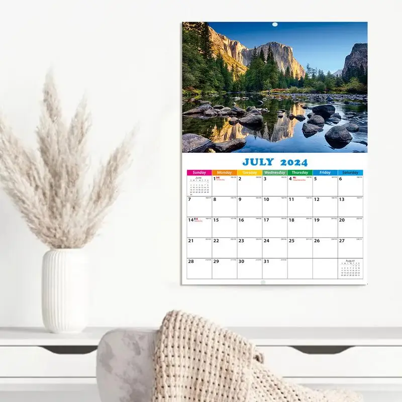 Calendario de pared de paisaje, decoración de calendario de paisaje, impresión clara, decoración de calendario de pared para el trabajo del dormitorio, 12 meses, 2024-2025