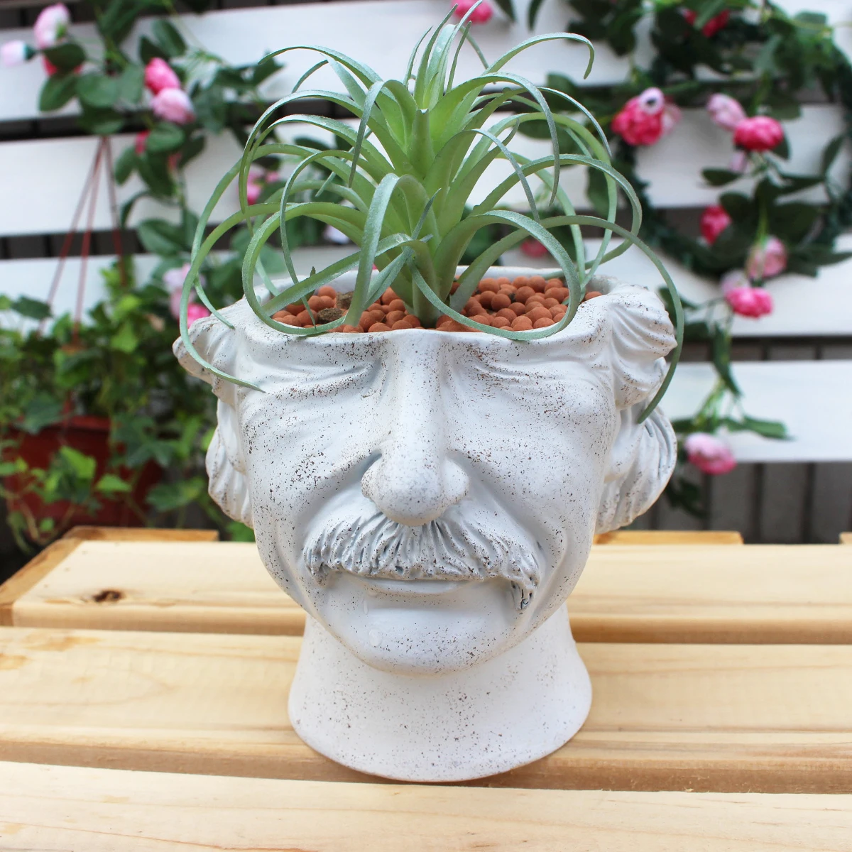 1pc minimalist style head flower pot, retro style garden decoration flower pot, with built-in drainage hole