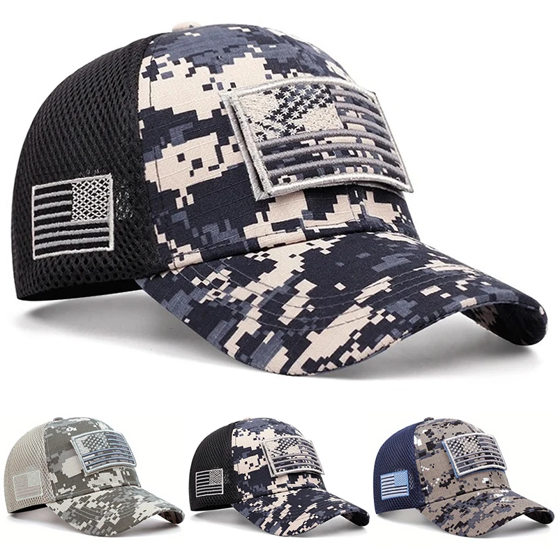2025 Fashion New Baseball Hat Embroidered US Flag Mesh Hat Street Hip Hop Hat Outdoor Daily Leisure Sunshade Hat Flat Edge Hat