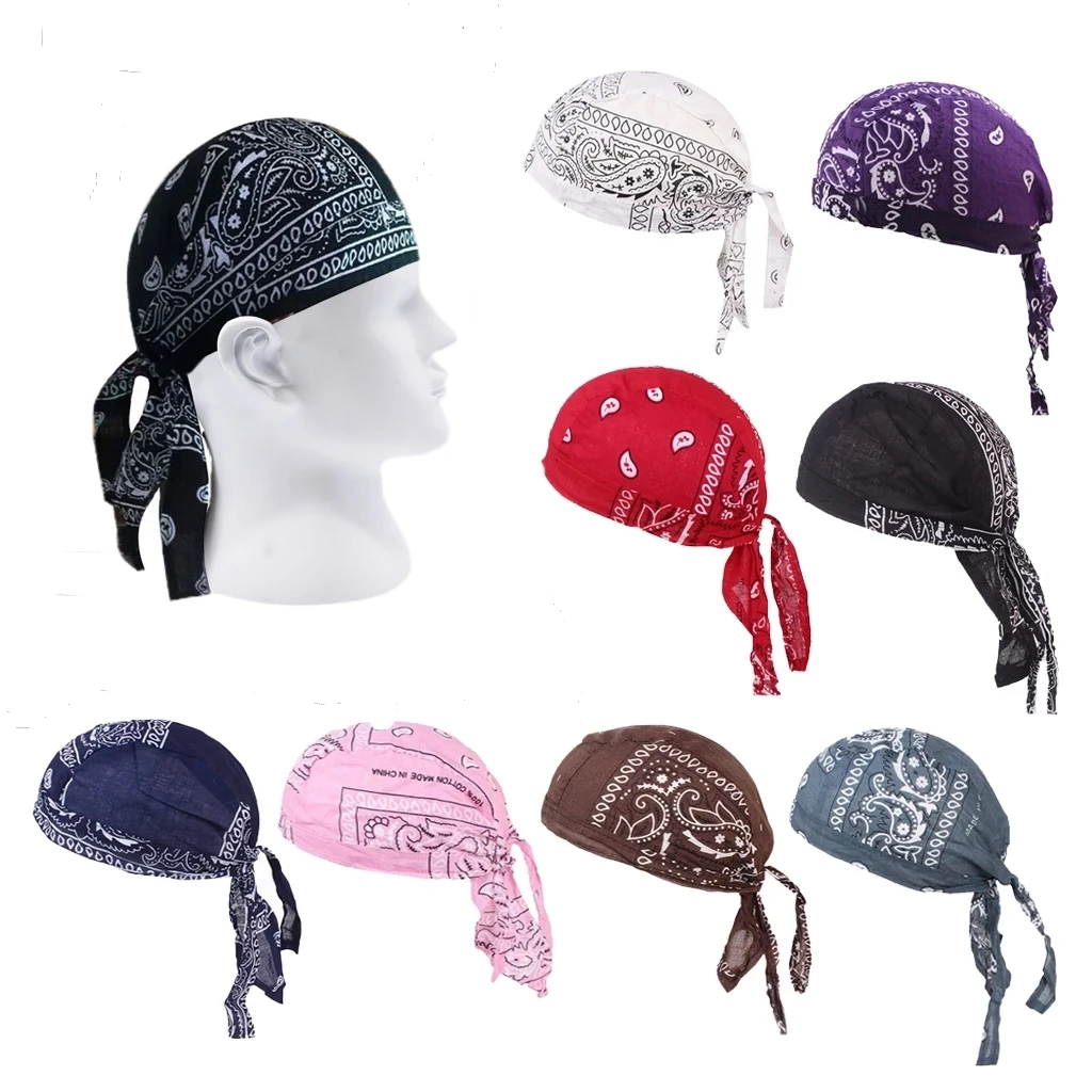 2022 Men Pirate Hat Hip-hop Paisley Print Motorcycle Wrap Biker Hat Cotton Cycling Bandana Headscarf Man Skull Cap Headscarf Hat