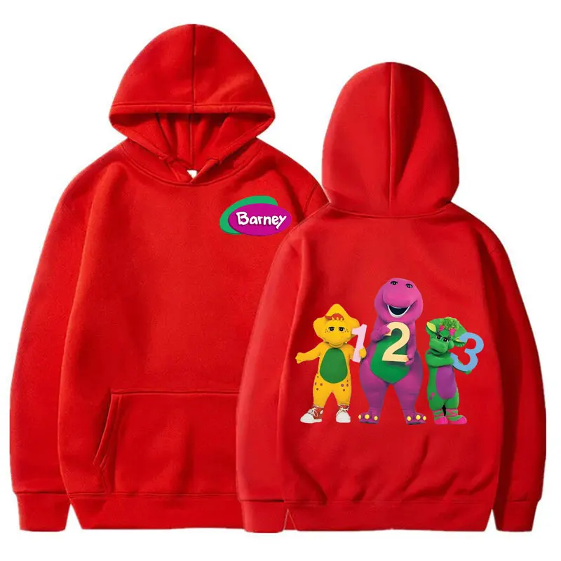 2023 New Purple Dinosaur Hoodies Kawaii Barney and Friends Graphics Sweatshirt Hooded Casual Streetwear Parent-child Clothing