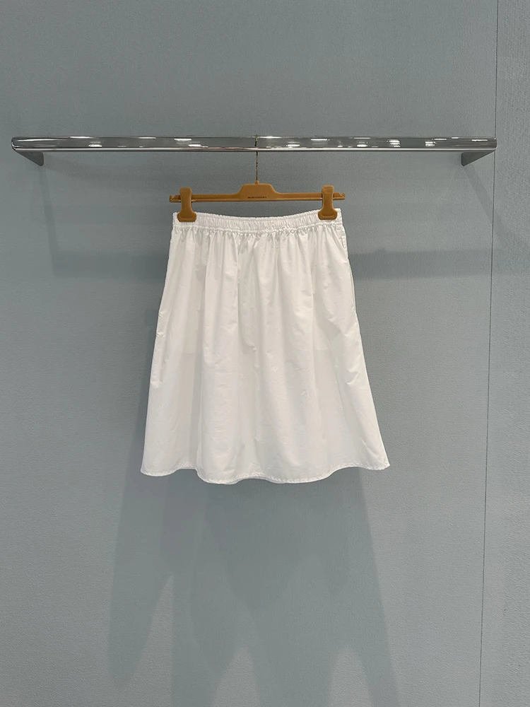 Spring Summer Fashion Party Sexy White Cotton Mini Skirt Women's Elastic Waist Slim Button Solid Color A-Line Short Skirt
