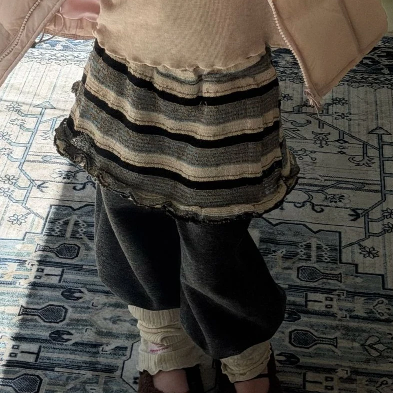 Girls Pants 2026 Spring and Autumn New Childrens Clothing Korean Girl Baby Loose Woolen Striped Fart Curtain Wide Leg Pants