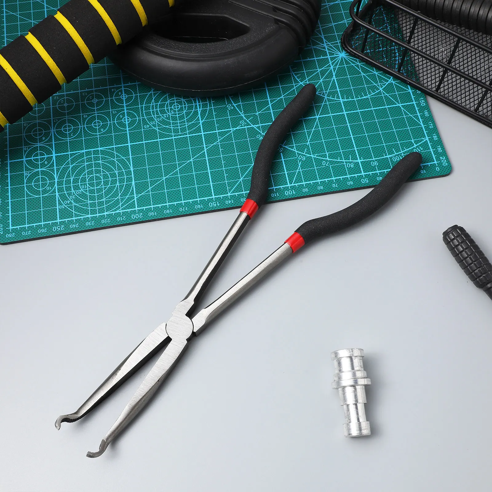 Long Nose Pliers Curved Head Electrical Disconnect Tool O-Shaped Jaws Extended Reach Non-Slip Handle Wire Repair Pincer Crimping