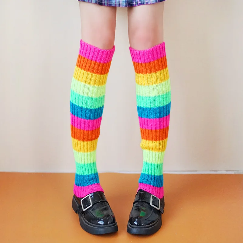 

Rainbow Colored Socks New Autumn Winter Leg Warmers JK Girl Short Skirt Paired with Socks Lolita Pile Socks Warm Leg Warmers