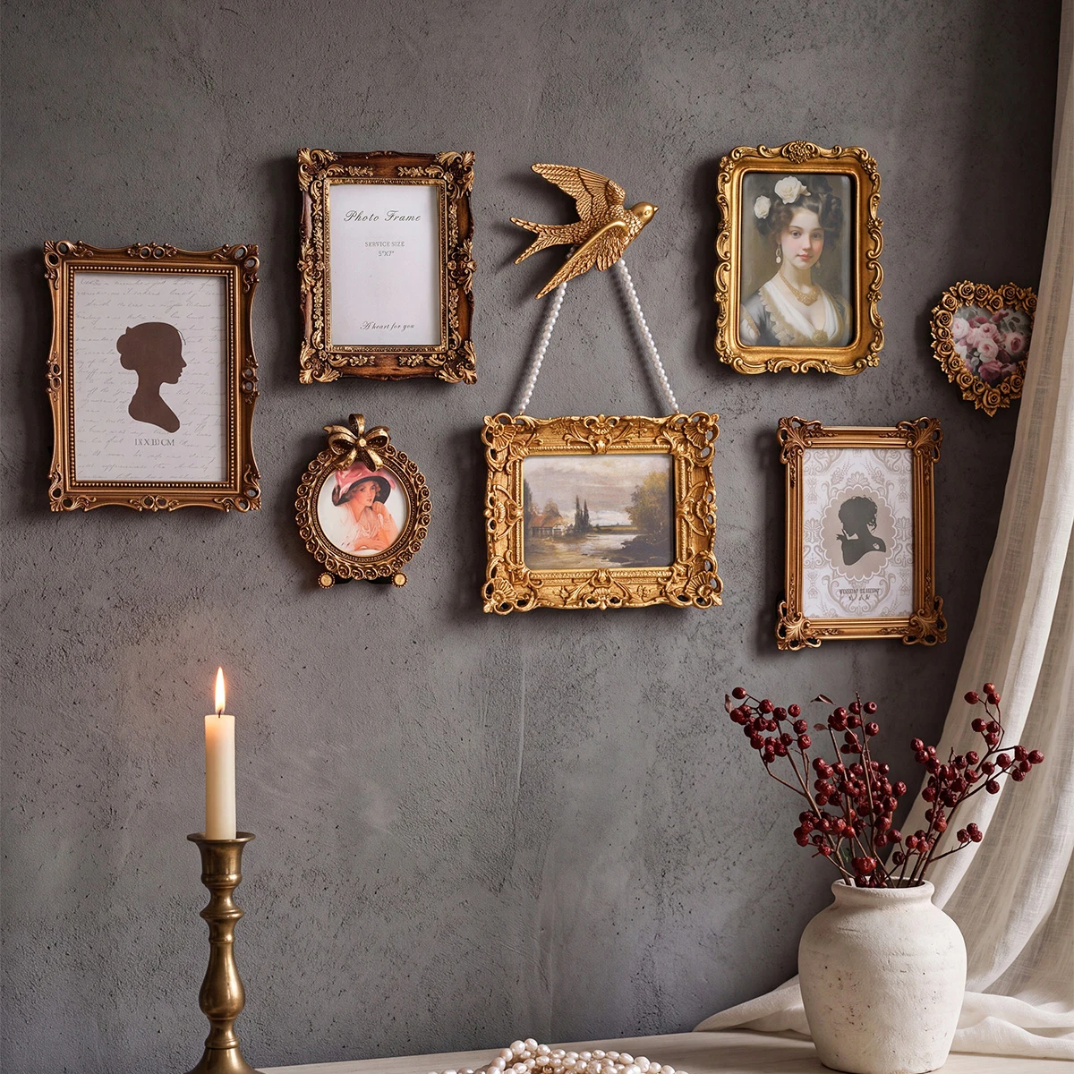 1/3 pièces, cadre photo gravé plaqué or à la française, cadre photo mural DIY de style baroque, cadre photo sur pied, support d'affichage de table