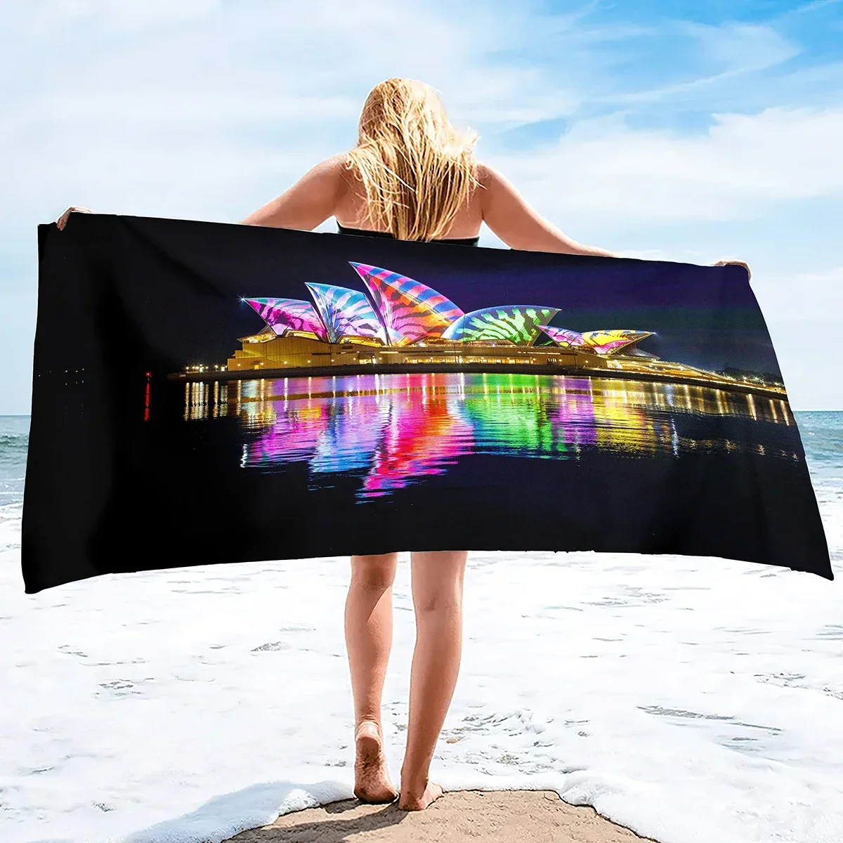 Building Night View Microfiber Beach Towel Mat Quick Dry Absorbent Bath Towels Blanket Tapestry for Travel Swim Yoga Women Men