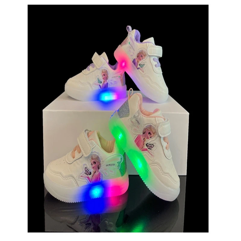 Kids Casual Shoes Led Light Luminous Baby Girls Spring Autumn Casual Sneakers Cartoon Frozen Elsa Toddler Sport Running Shoes