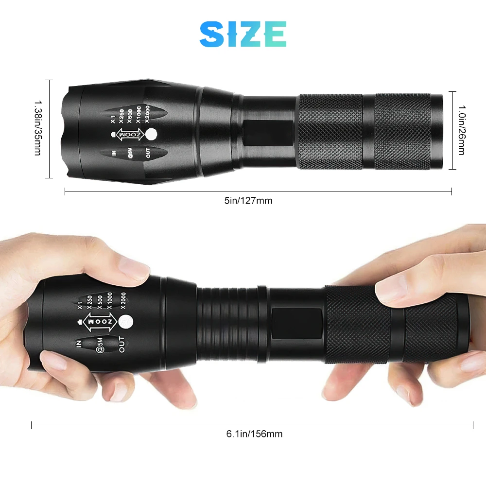 Lampe de poche LED étanche pour camping en plein air, lampe de poche injuste, torche portable, trava