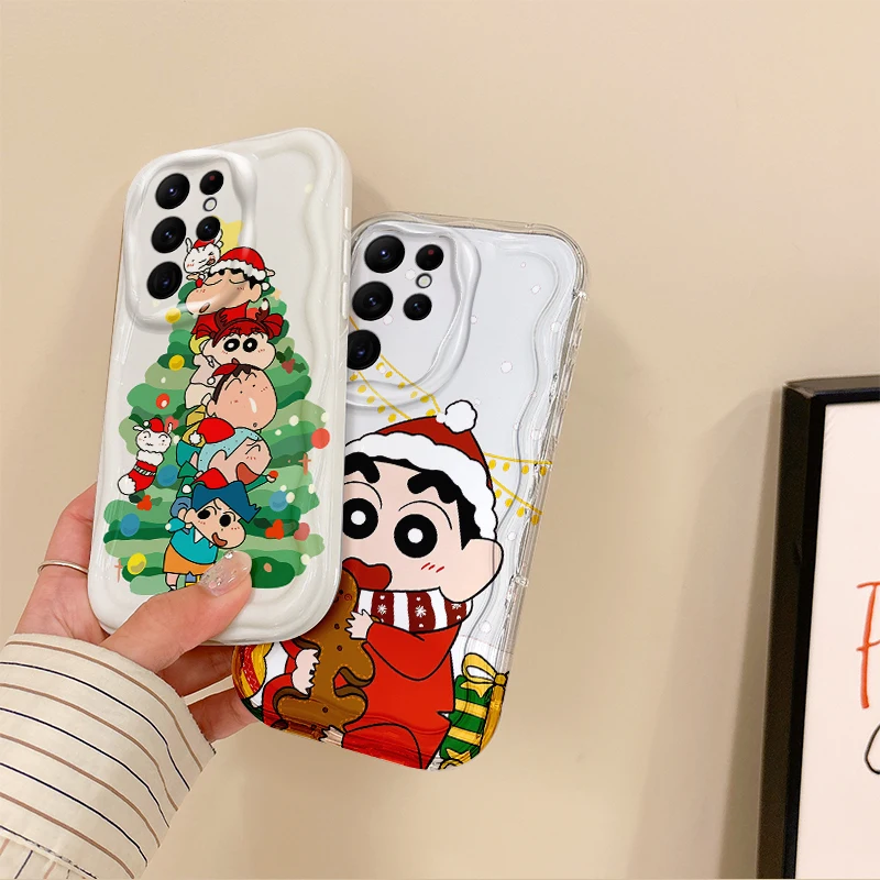 New C-Crayon Shin-chans Christmas Phone Case For Samsung Galaxy S25 S24 S23 S22 Ultra Plus S21 FE A73 A72 A55 A54 Silicone Cover