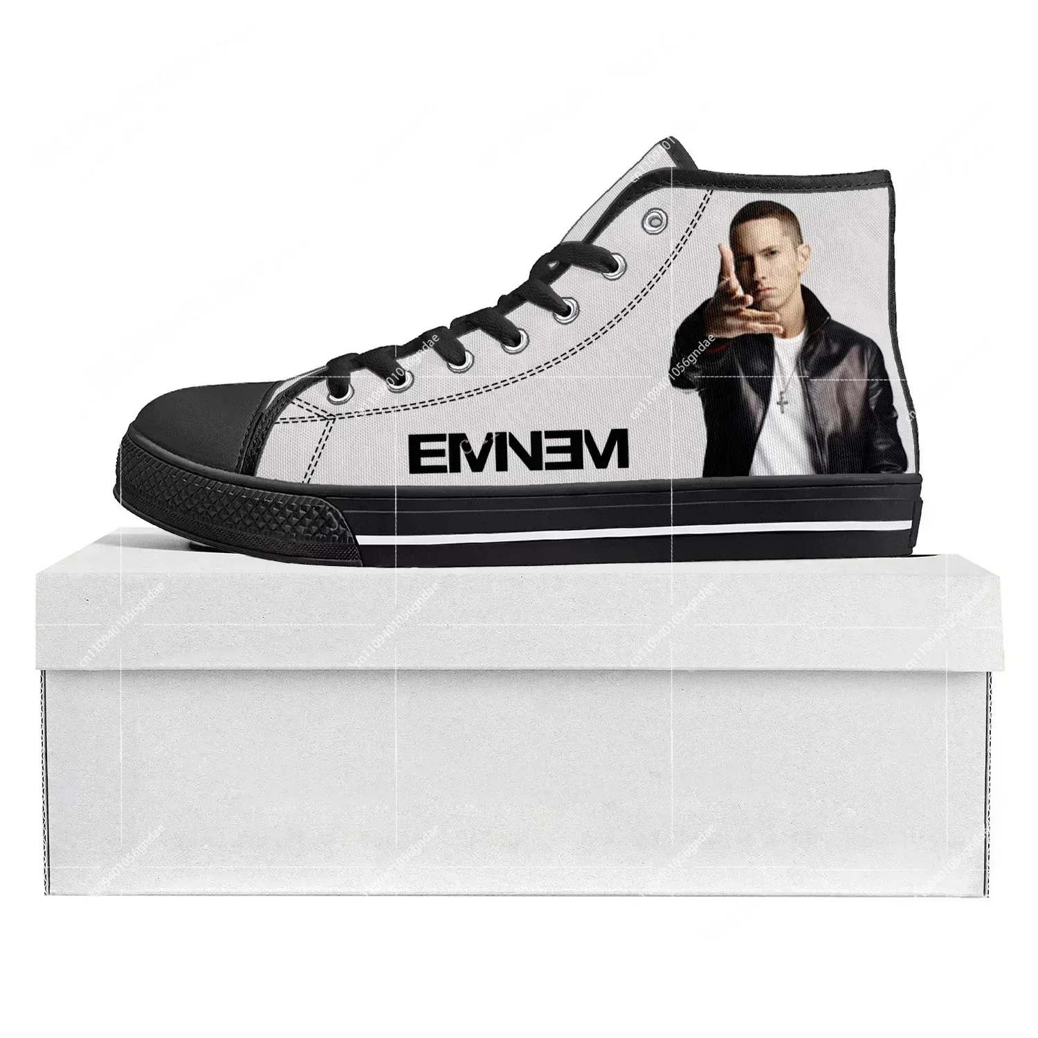 Popular Eminem Hip Hop High Top Sneakers Custom Stretch Fabric Canvas Shoes for Adults Mens Womens
